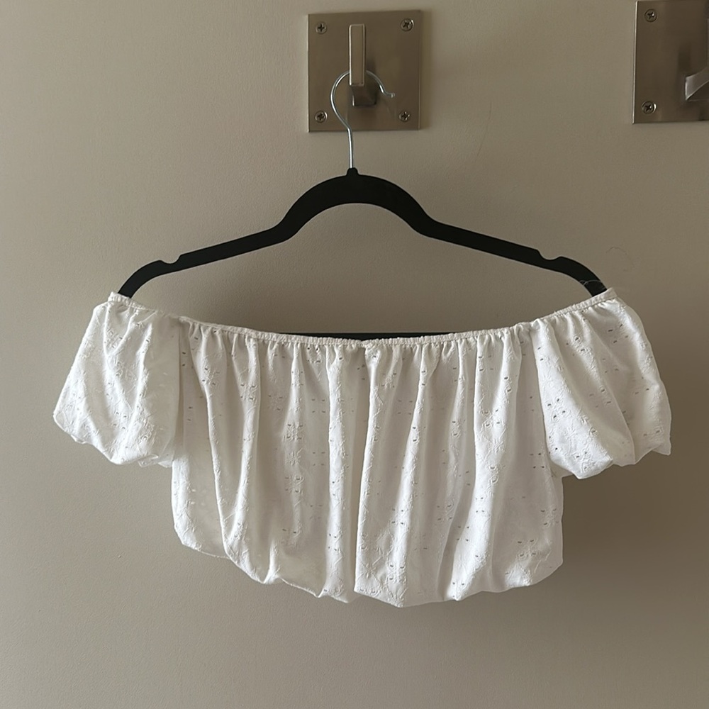 Urban Outfitters off the shoulder white eyelet crop top